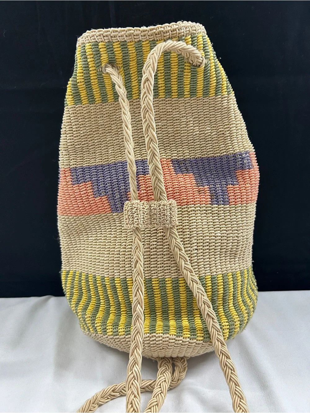 Stone Mountain Woven Geometric Boho Drawstring Backpack